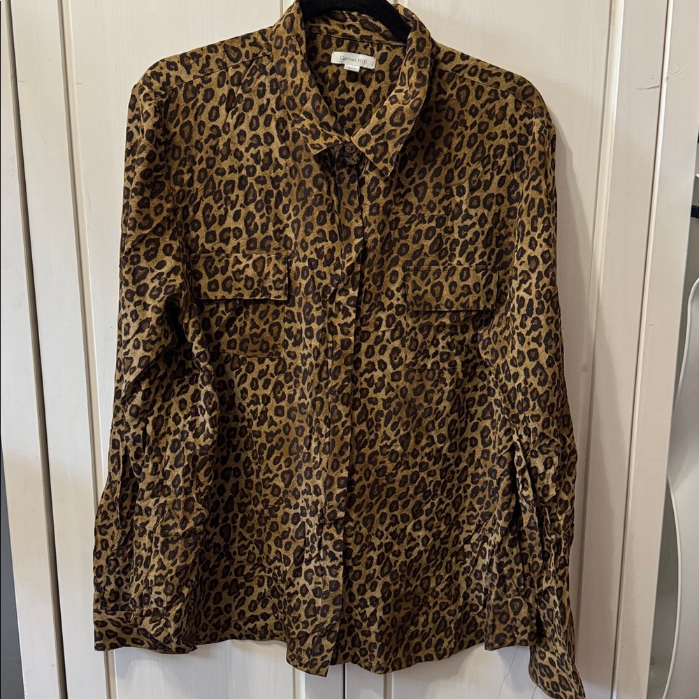 Garnet Hill Leopard Print Button Down Silk  Shirt Size 18 Womens - Picture 2 of 11